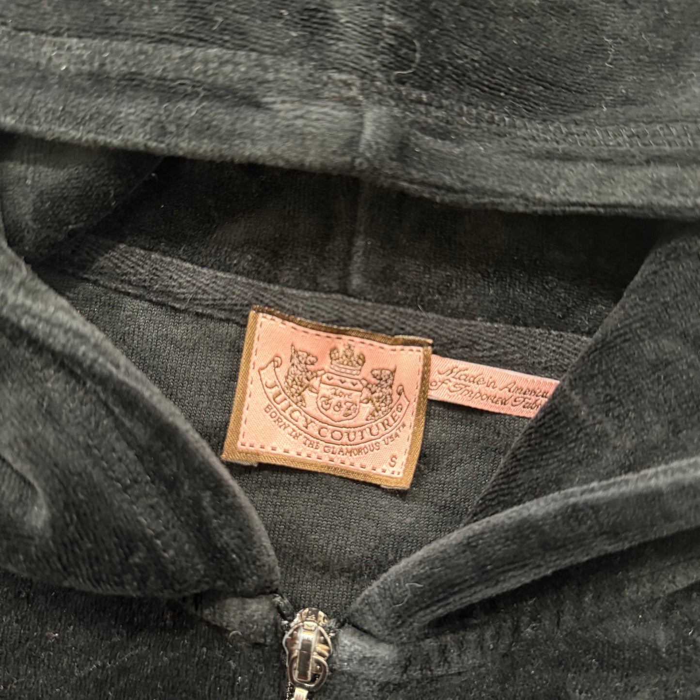 Vintage Juicy Couture Black Velour Tracksuit Set Zip Up Hoodie & Pant Y2K Size S