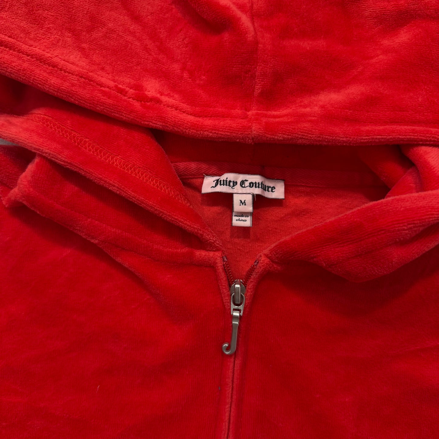 Juicy Couture Women's Red Velour Full Zip Hoodie Rhinestone Crown Logo Size M