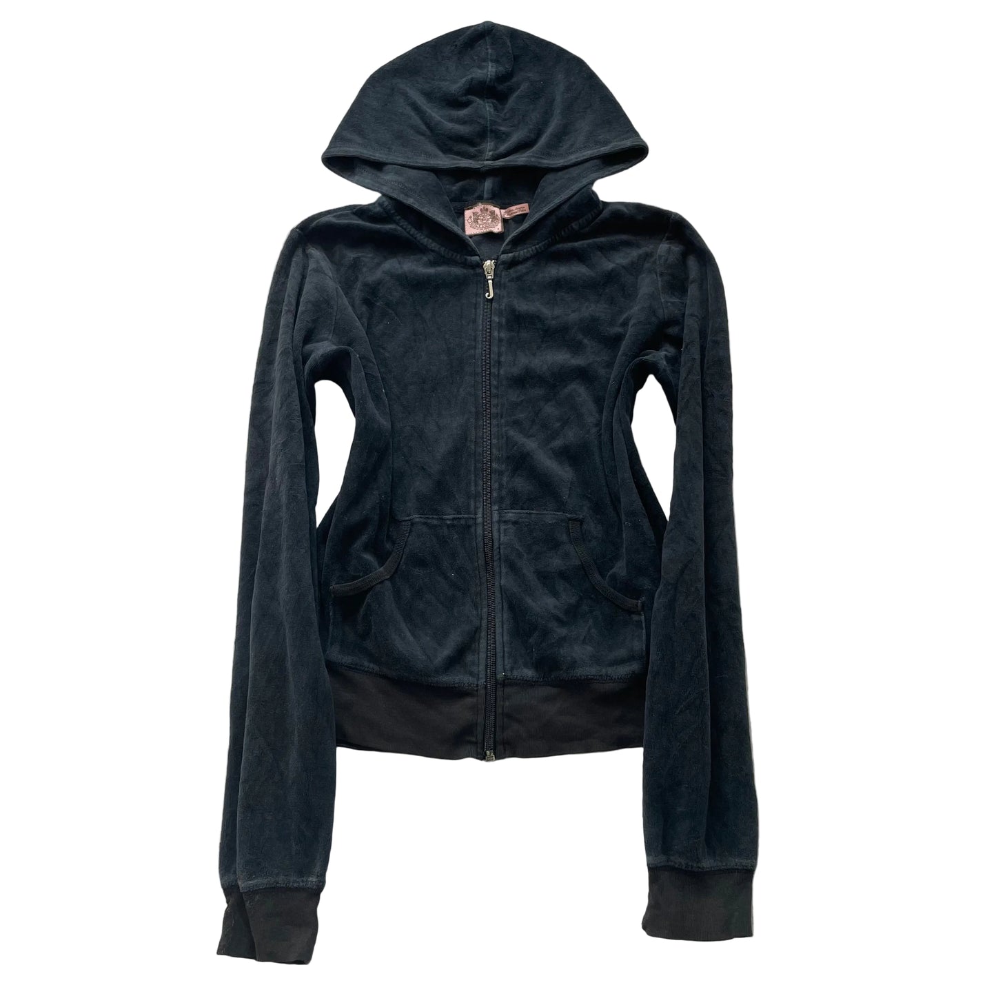 Vintage Juicy Couture Womens Navy Velour Zip-Up Hoodie Loungewear Pockets Size S