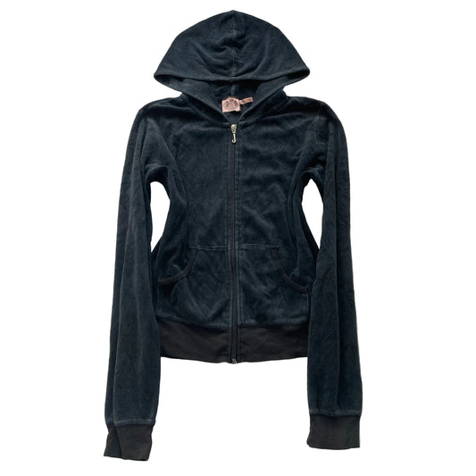 Vintage Juicy Couture Womens Navy Velour Zip-Up Hoodie Loungewear Pockets Size S