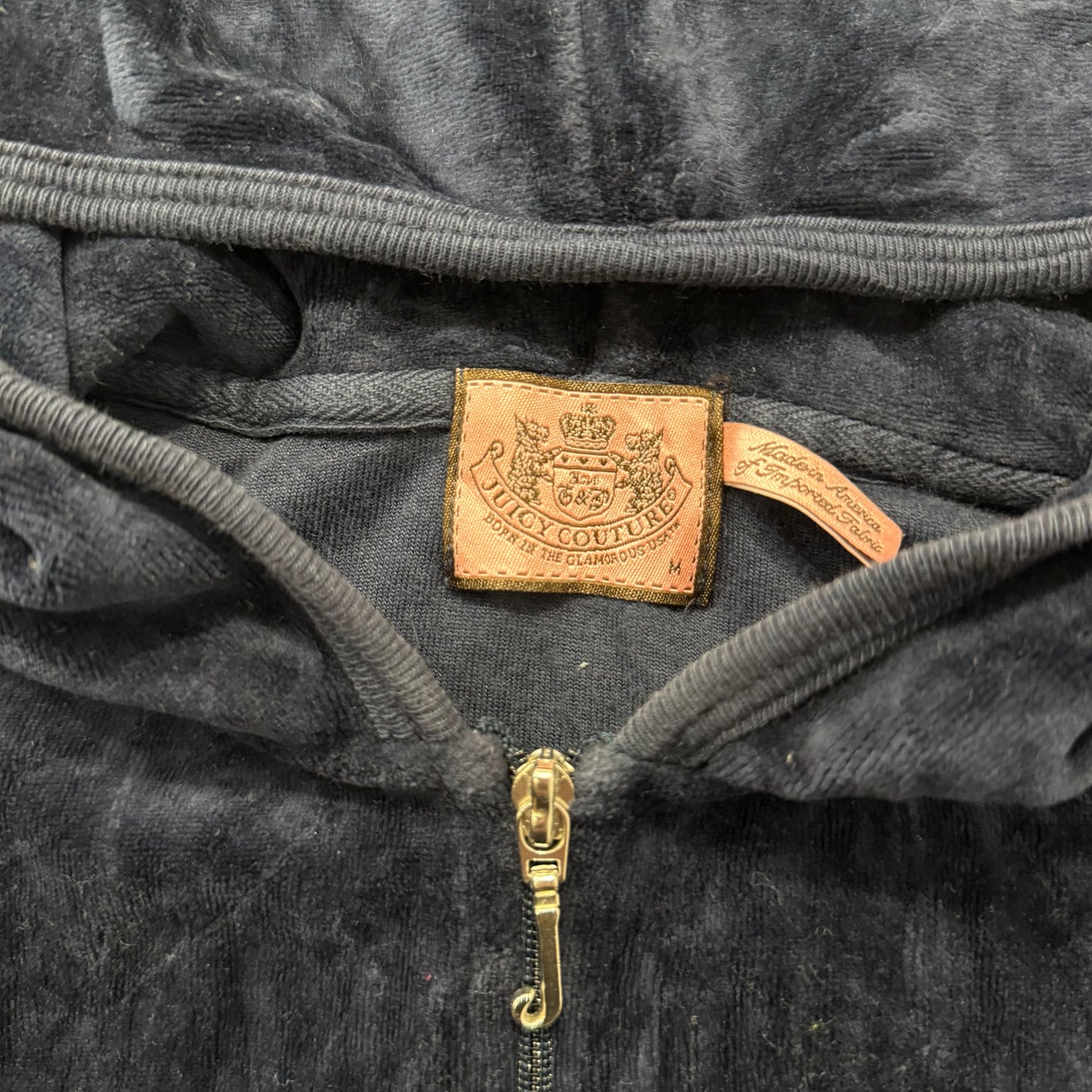 Juicy Couture Women's Navy Blue Velour Full Zip Hoodie Pockets Loungewear Size M