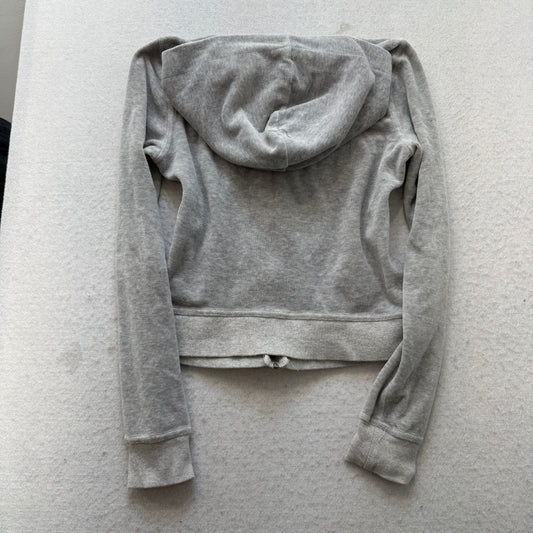 Bebe Women's Gray Velour Full Zip Hoodie Rhinestone Logo Pockets Y2k Size S