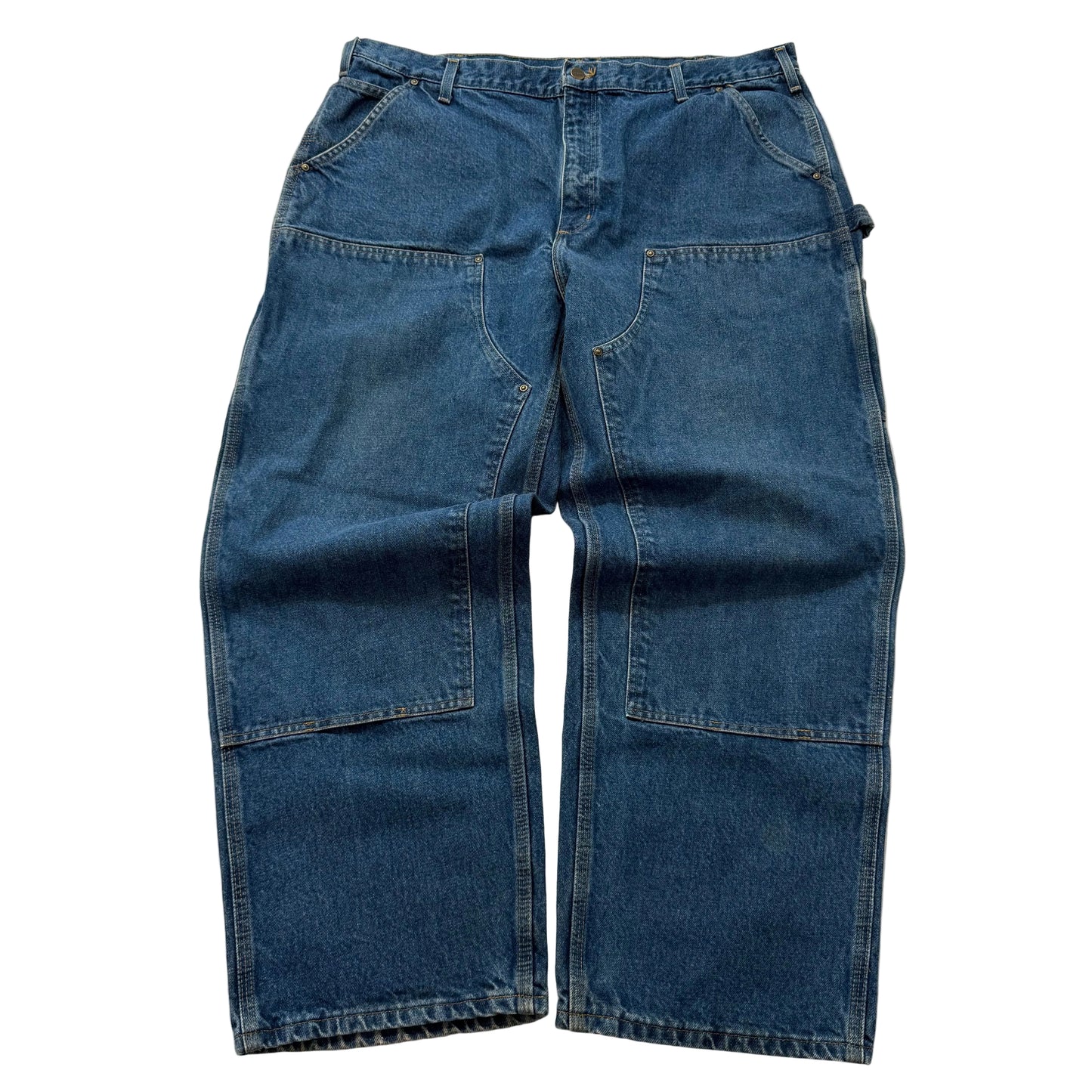 Carhartt Men's Blue Denim Double Knee Baggy Carpenter Jeans Hammer Loop Size 42