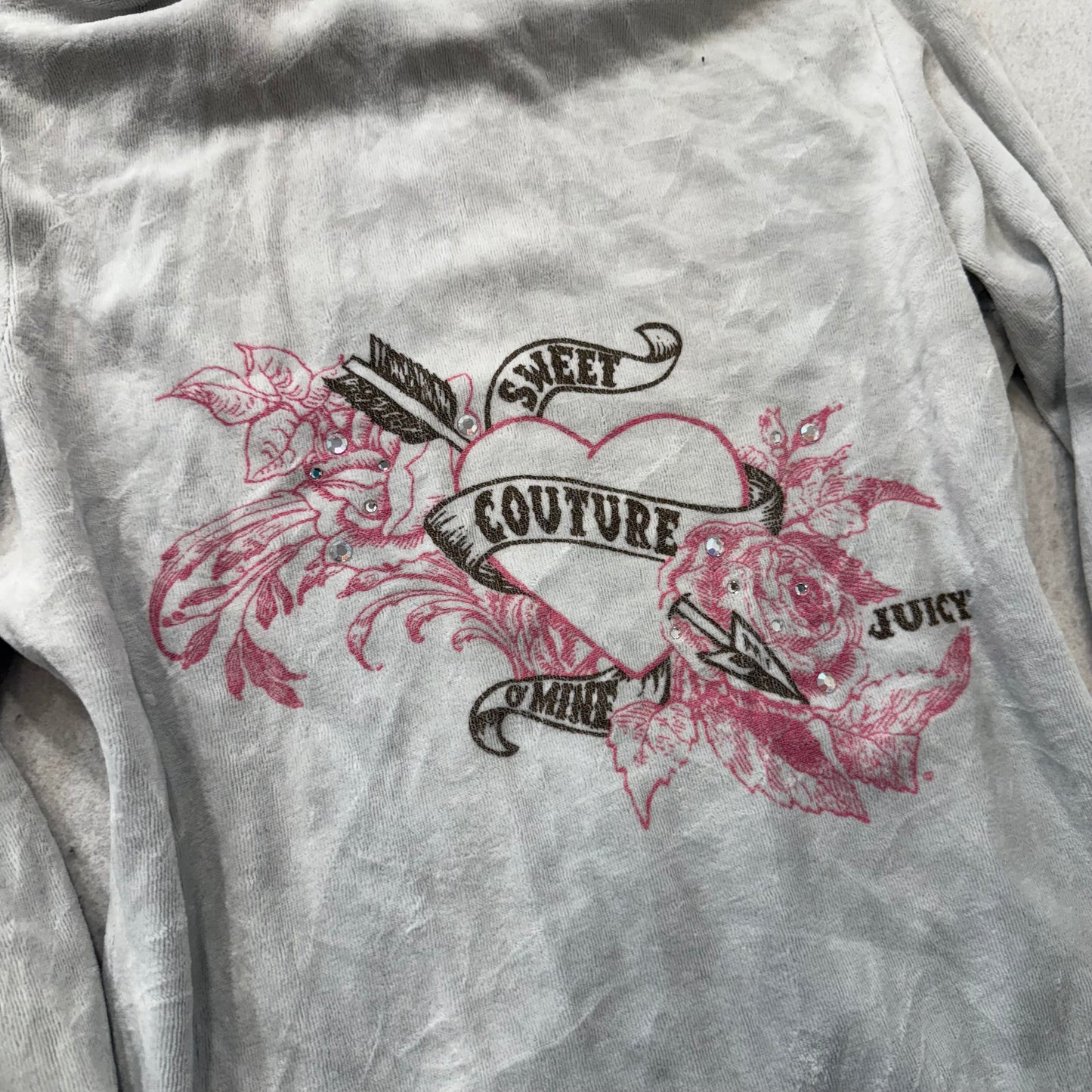 2003 Vintage Juicy Couture Sweet Coutute O’mine Womens Gray Velour Hoodie Size S