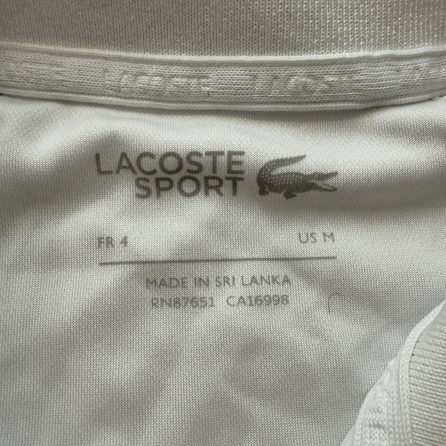 Lacoste Sport Men's White Polo Shirt Short Sleeve Front Logo Classic Fit Size M