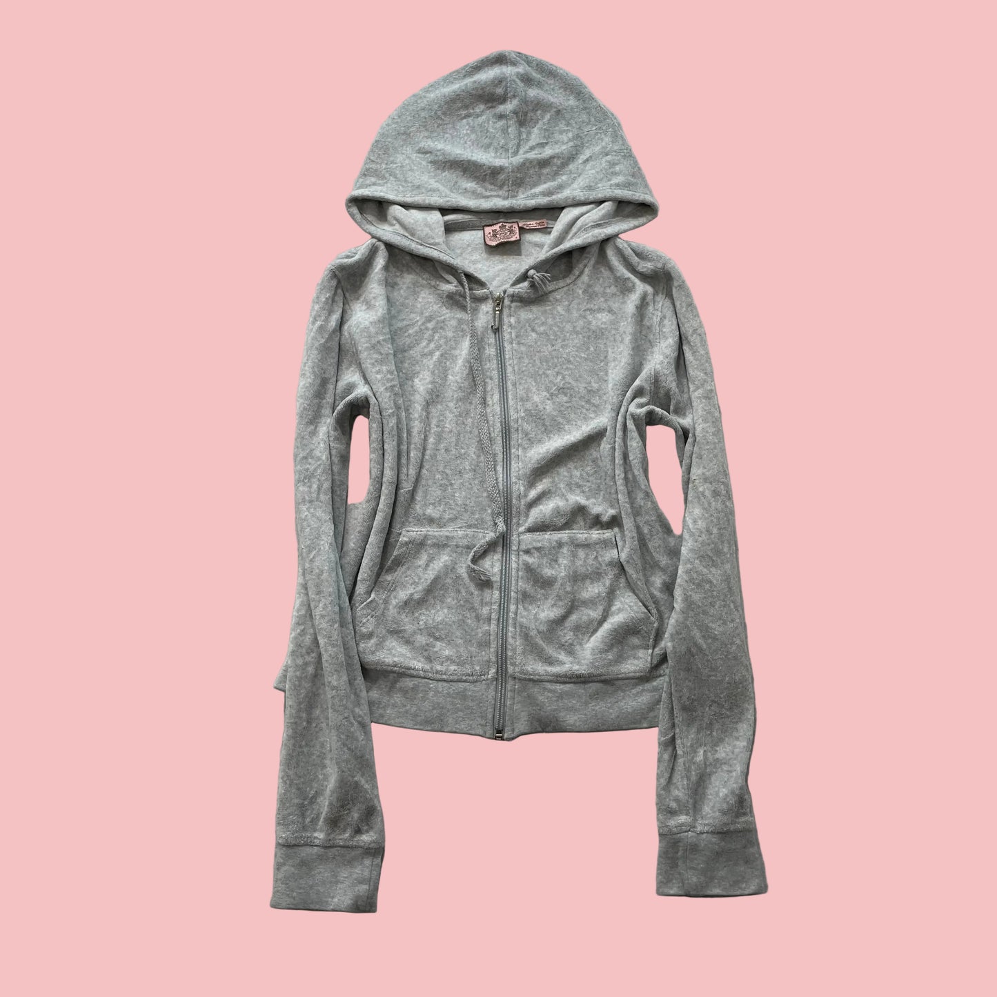 Vintage Juicy Couture Womens Heather Gray Velour Zip-Up Hoodie Drawstring Size S