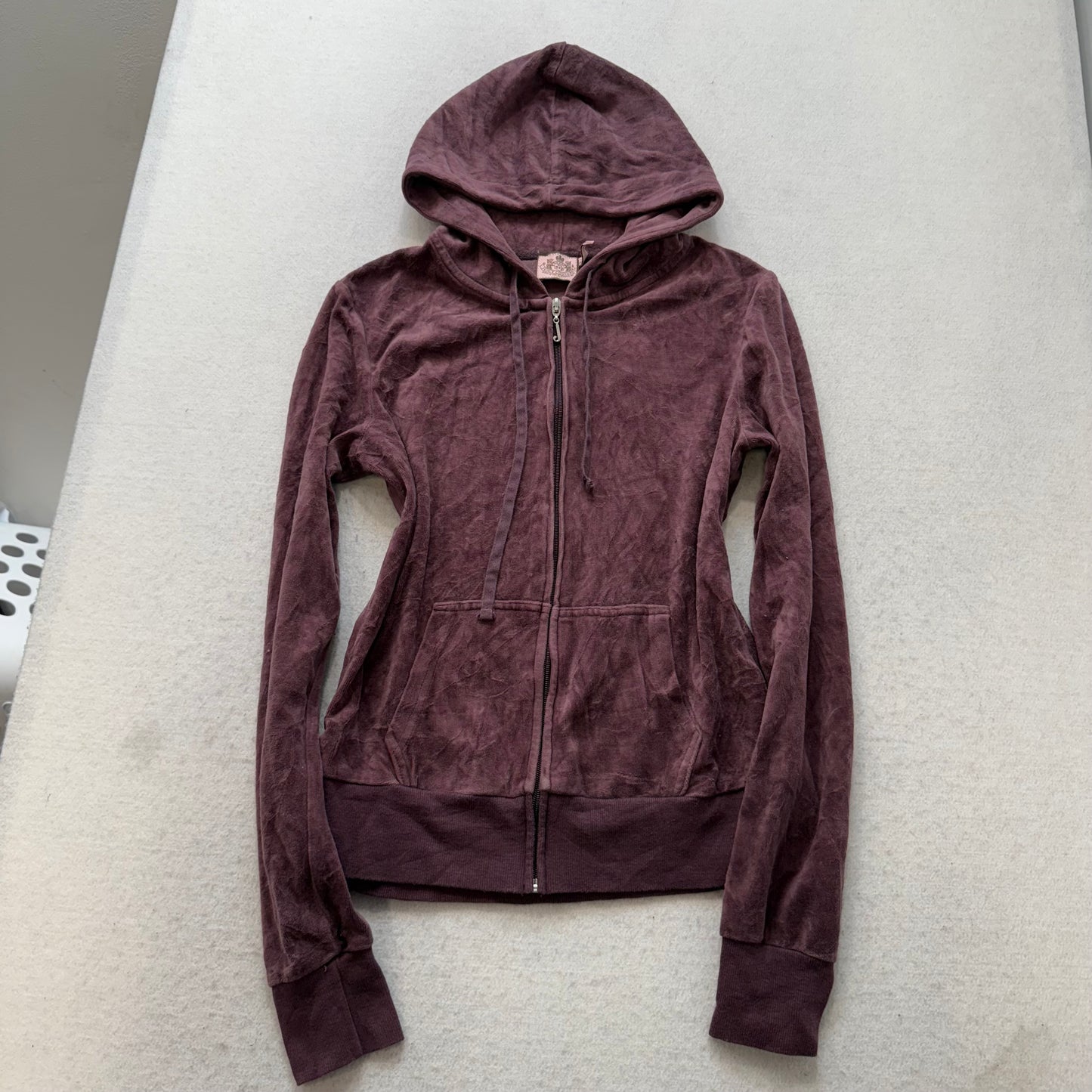 Juicy Couture Women's Brown Velour Zip-Up Hoodie Pockets Graphic Logo Size M
