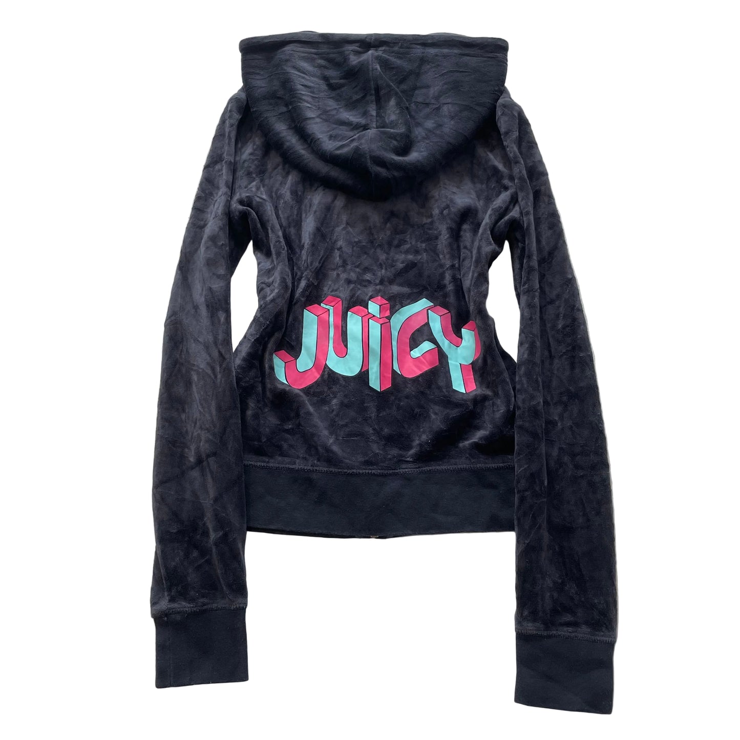 Juicy Couture Women's navy Velour Full Zip Hoodie Y2k Back Graphic Logo Size XS