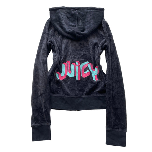 Juicy Couture Women's navy Velour Full Zip Hoodie Y2k Back Graphic Logo Size XS
