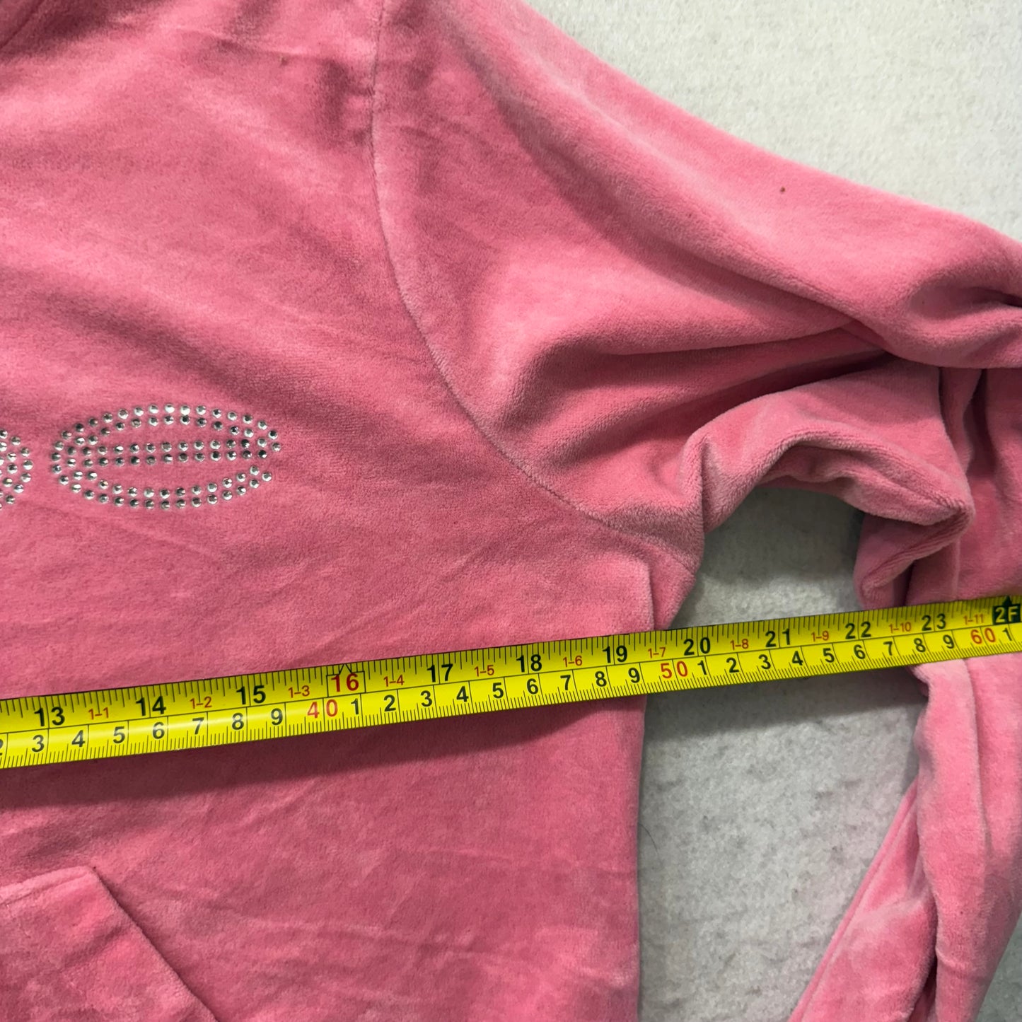 Bebe Women's Candy Pink Velour Full Zip Cropped Hoodie Rhinestones Logo Size XL