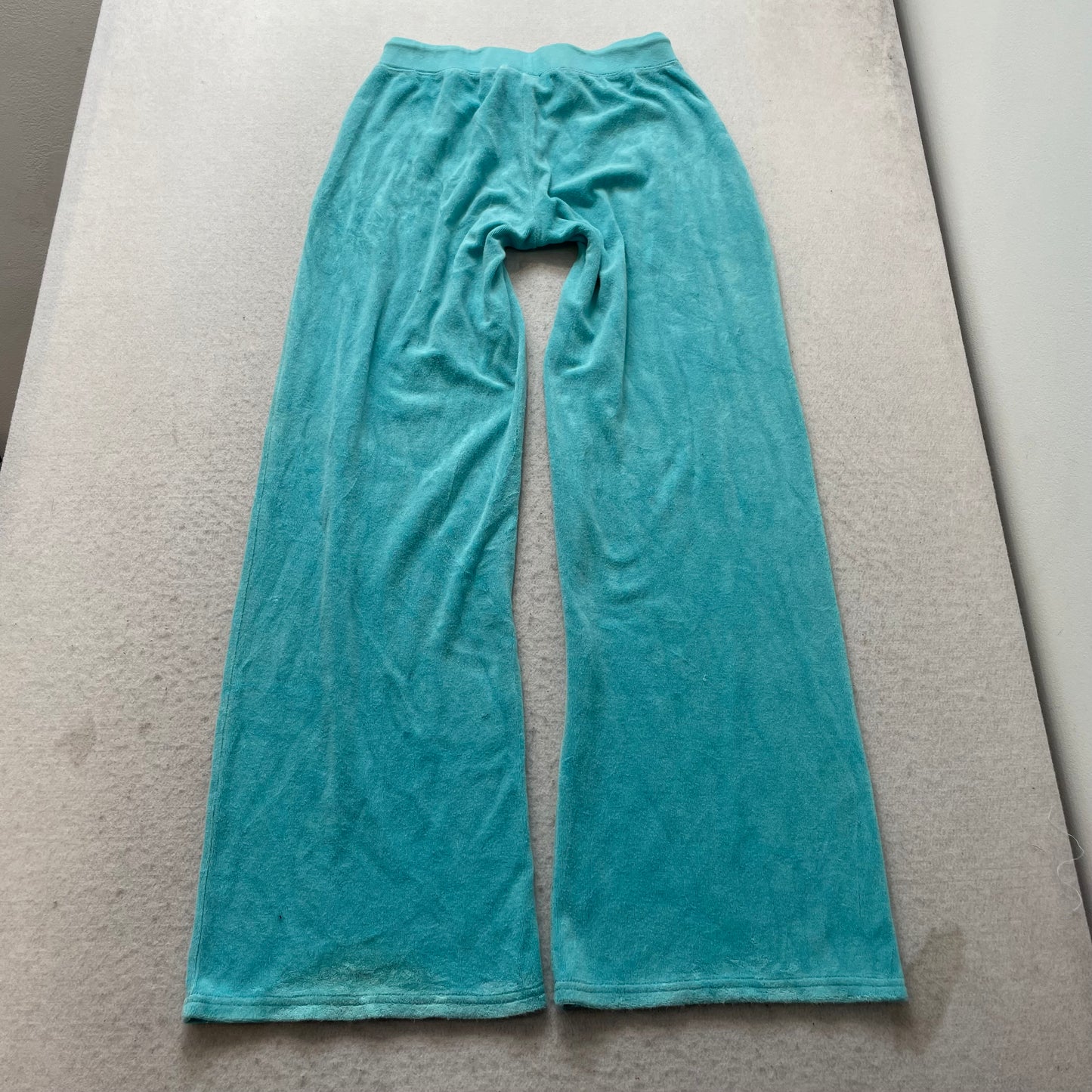 Juicy Couture Women's Teal Blue Terry Cloth Flared Track Pants Drawstring Size M