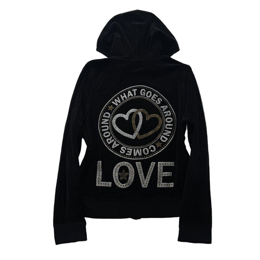 Juicy Couture What Goes Around Women's Black Velour Hoodie Glitter Print Size L