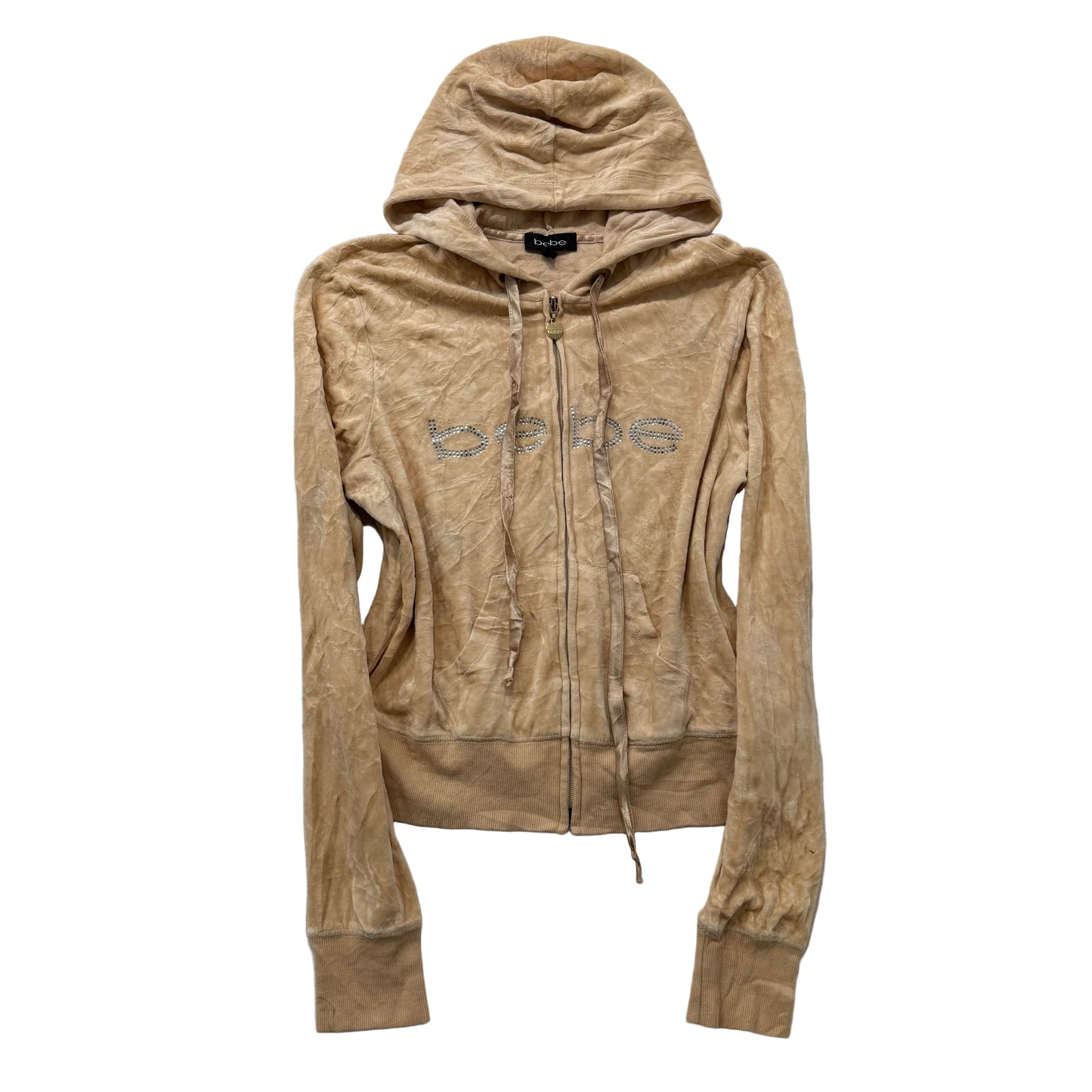 Bebe rhinestone sand velour zip hoodie jacket size L