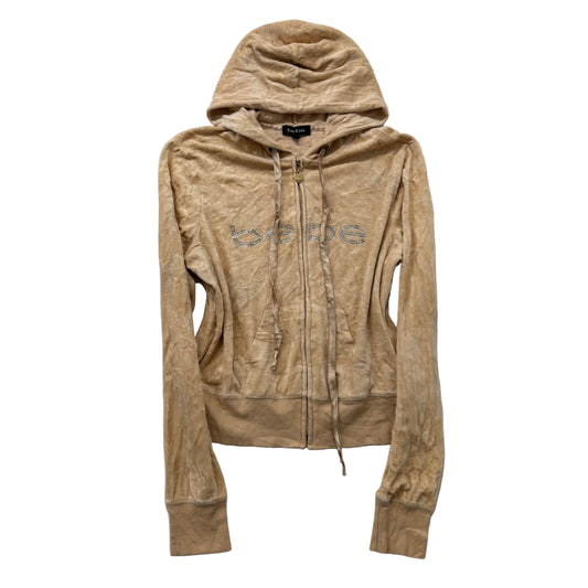 Bebe rhinestone sand velour zip hoodie jacket size L
