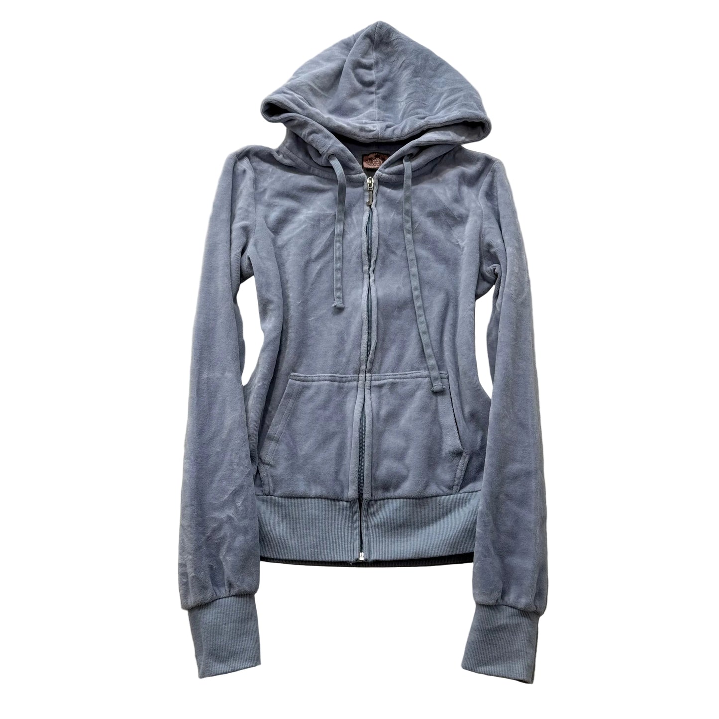 Vintage Juicy Couture Women's Slate Gray Velour Zip-Up Hoodie Drawstring Size S