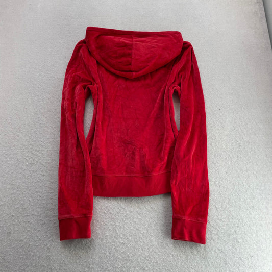 Victoria's Secret PINK Women's Red Velour Zip-Up Hoodie LOVE PINK Graphic Size S