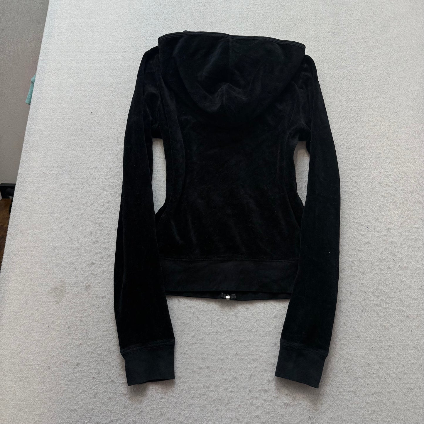 Juicy Couture Women's Jet Balck Velour Full Zip Hoodie Loungewear Pockets Size M