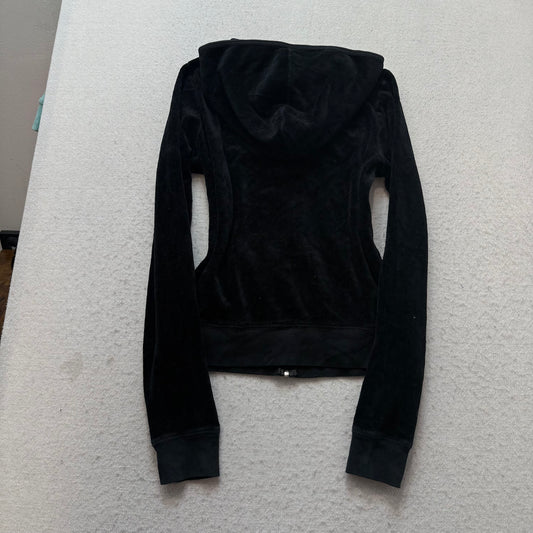 Juicy Couture Women's Jet Balck Velour Full Zip Hoodie Loungewear Pockets Size M