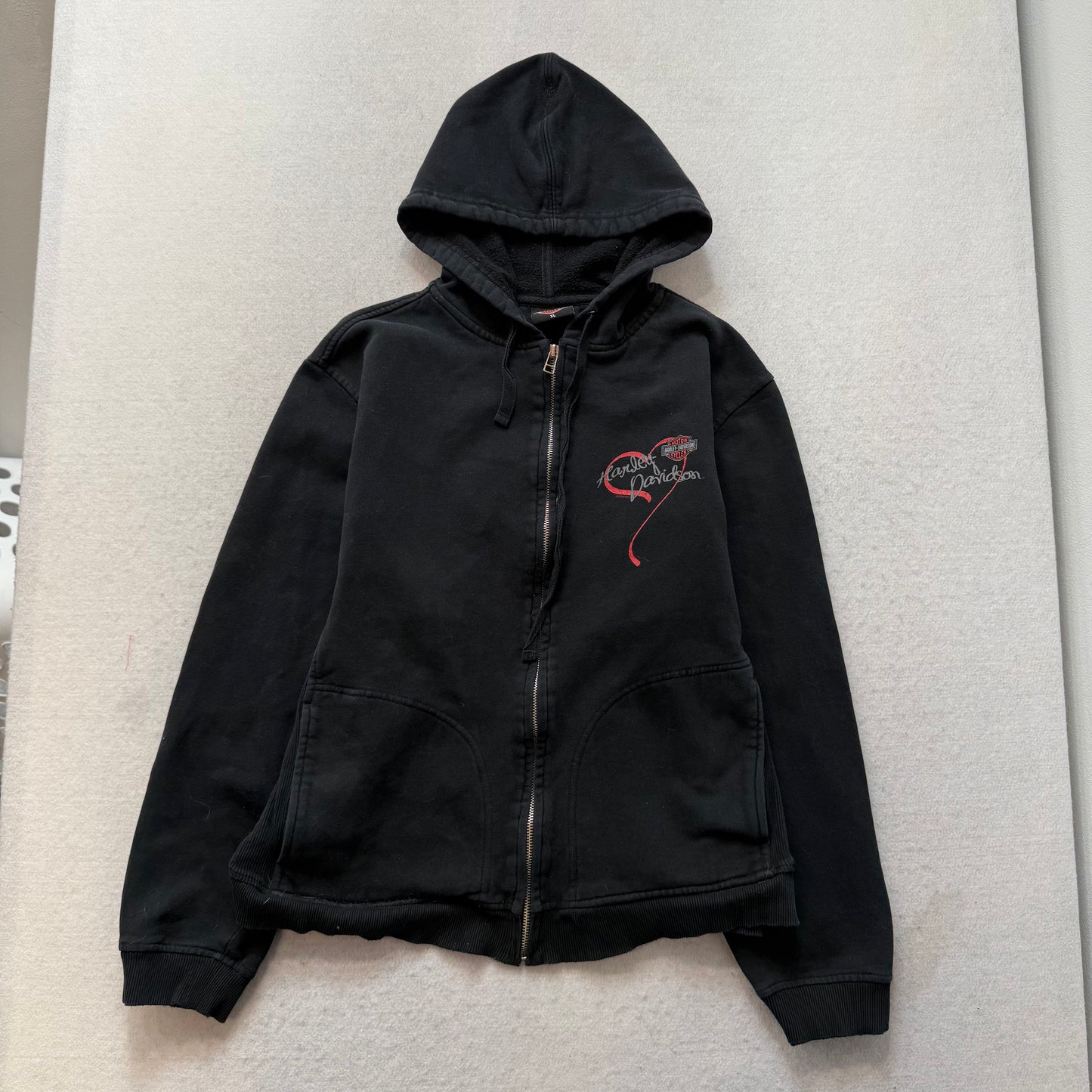 Harley-Davidson Women's Black Cotton Full Zip Hoodie Graphic Logo Pocket Size XL