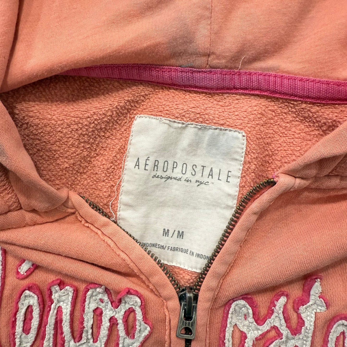 Aeropostale Salmon Pink Full Zip Hoodie Jacket Appliqué Logo Size M