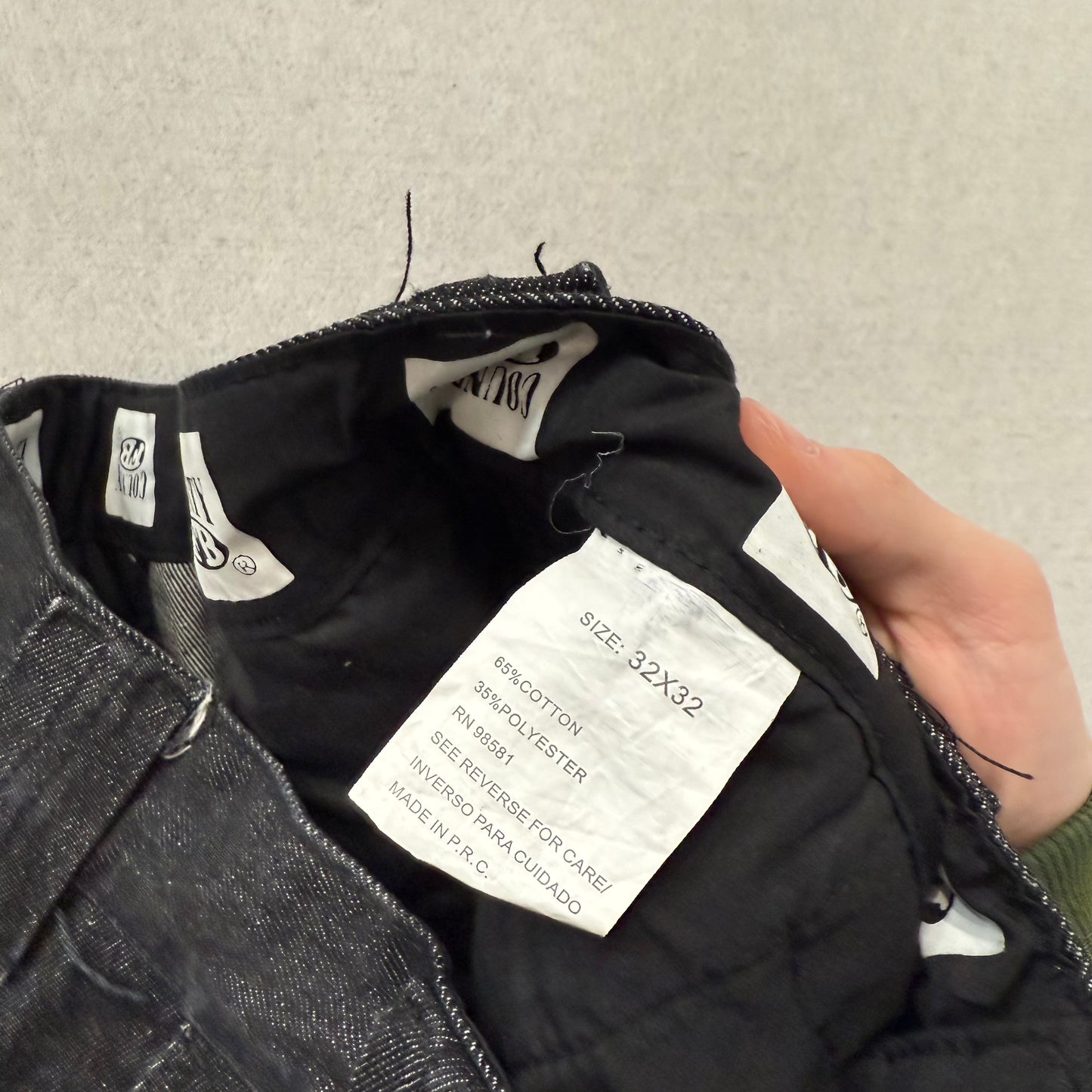 FB County Mens Black Cotton Blend Baggy Fit Cargo Denim Pants Streetwear Size 32