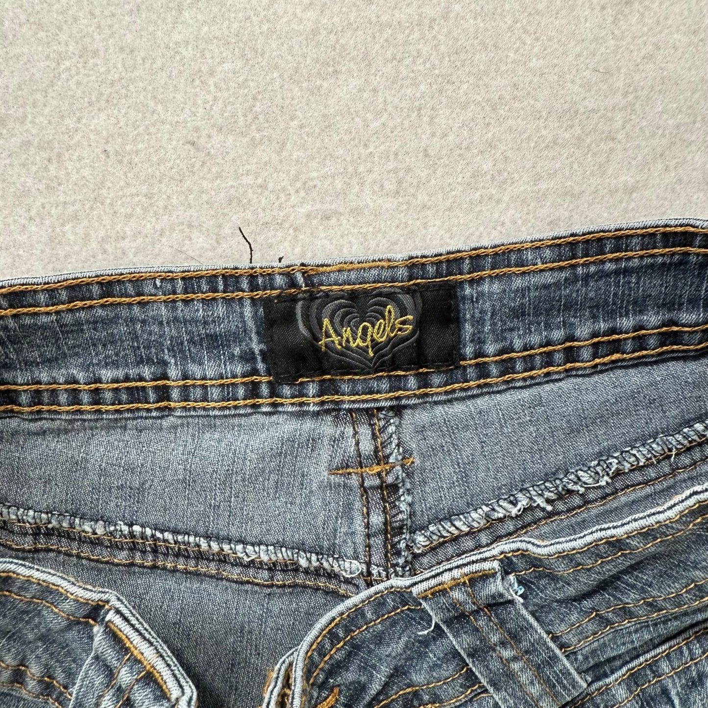 Angels Medium Wash Blue Denim Cargo Mini Shorts Zip Pockets Low Rise Size 28