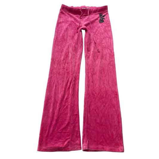 Juicy Couture Women's Hot Pink Velour Flared Track Pant Scottie Dog Logo Size M