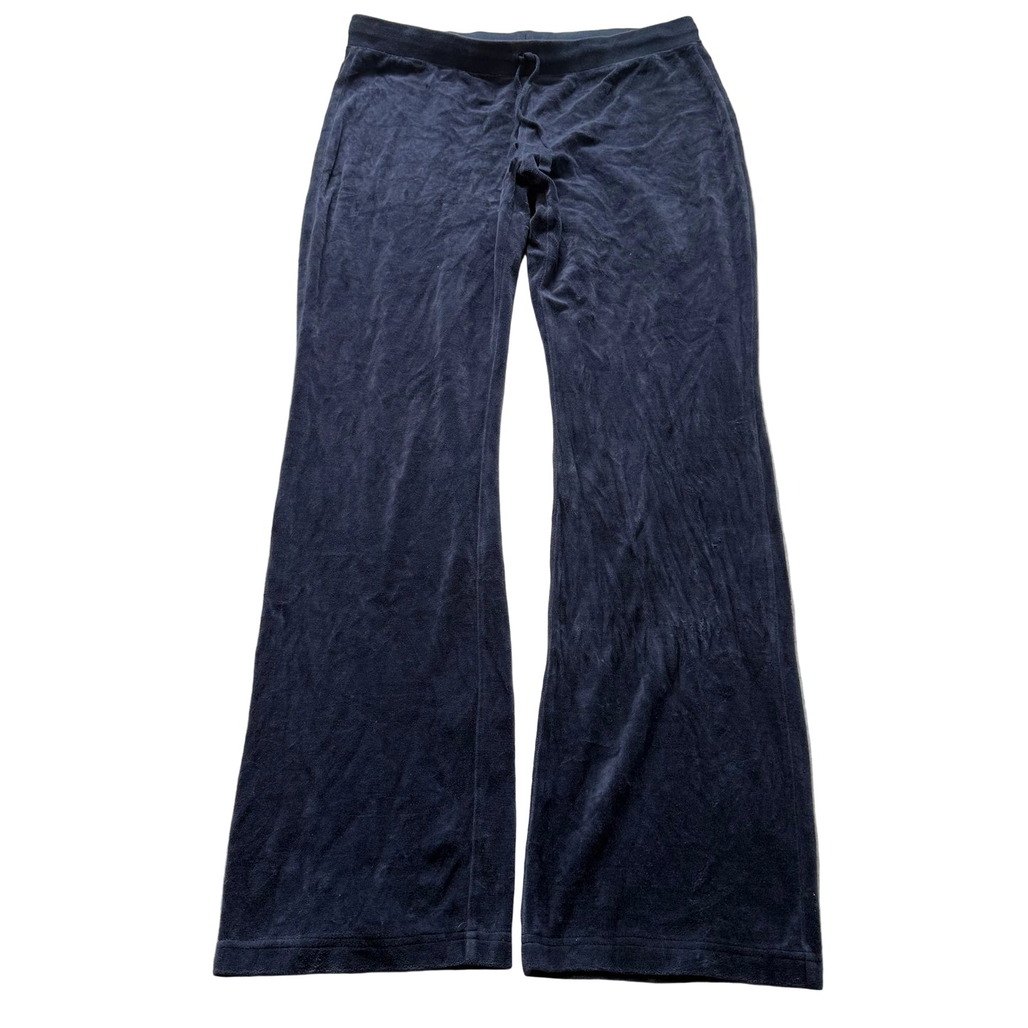Vintage Juicy Couture Women Navy Blue Velour Flared Track Pant Drawstring Size L
