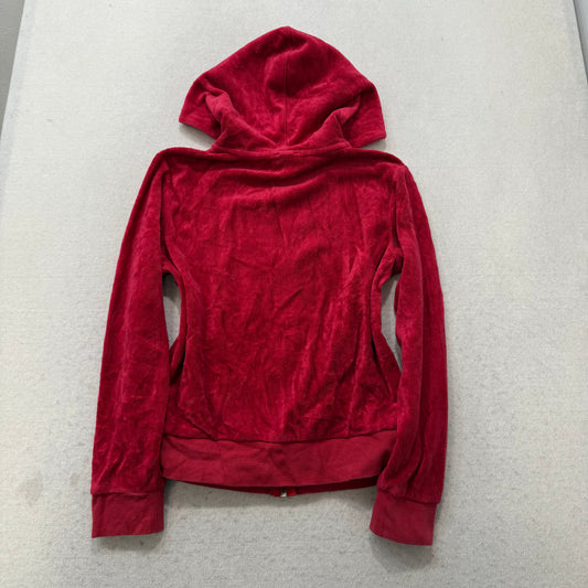 Vintage Juicy Couture Womens Ruby Red Velour Zip Up Hoodie Loungewear Y2K Size S