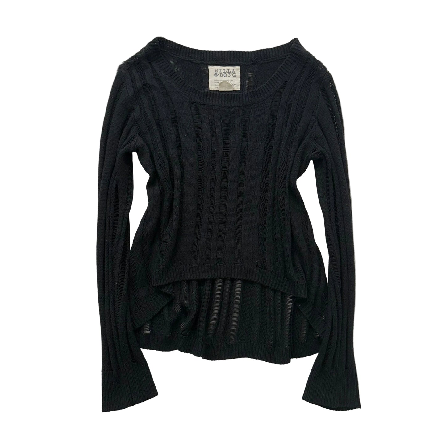 Billabong Black Knitted Distressed Pull-Over Sweater High-Low Hem Size L