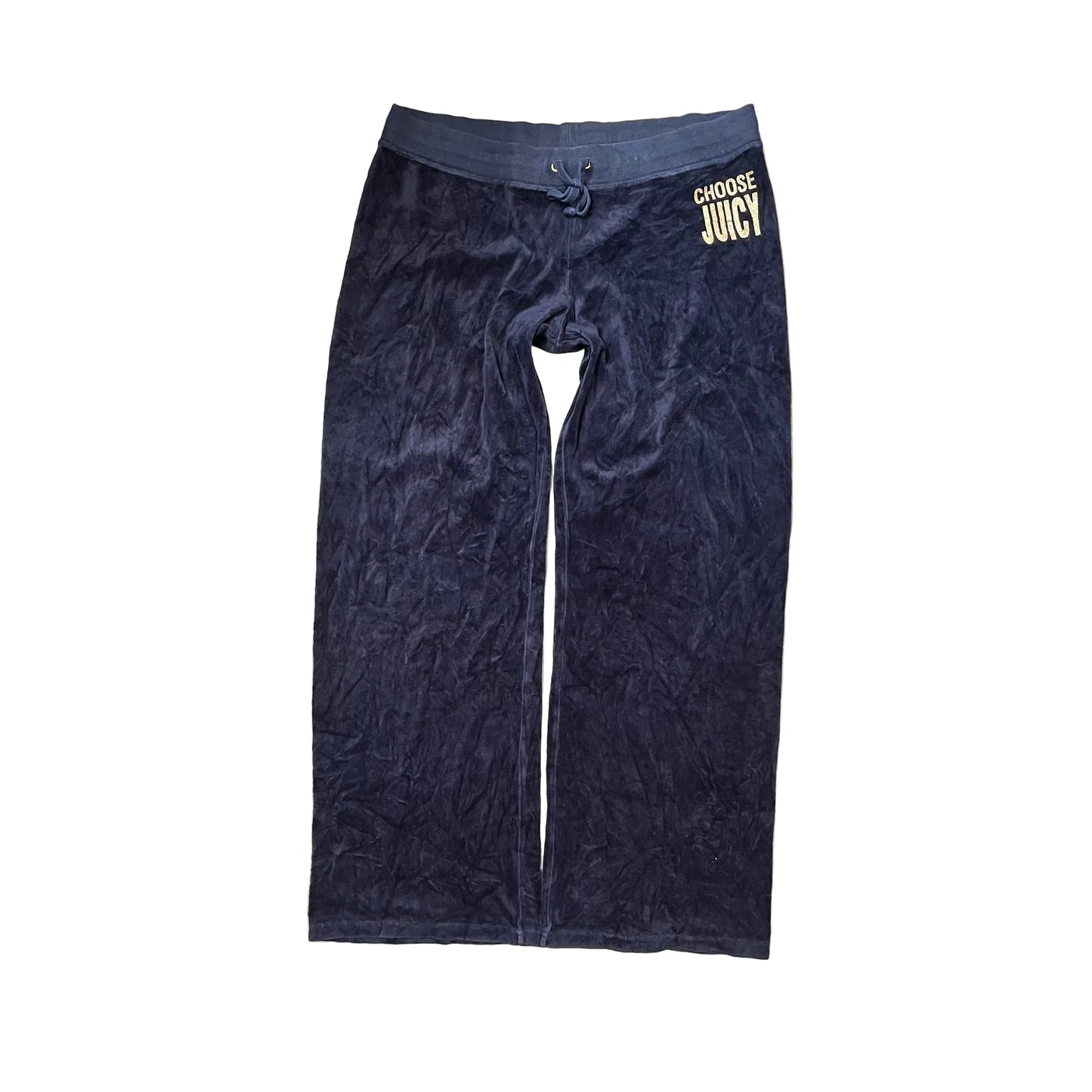 Juicy Couture Choose Juicy Women's Navy Velour Wide Leg Track Pant Logo Size XL