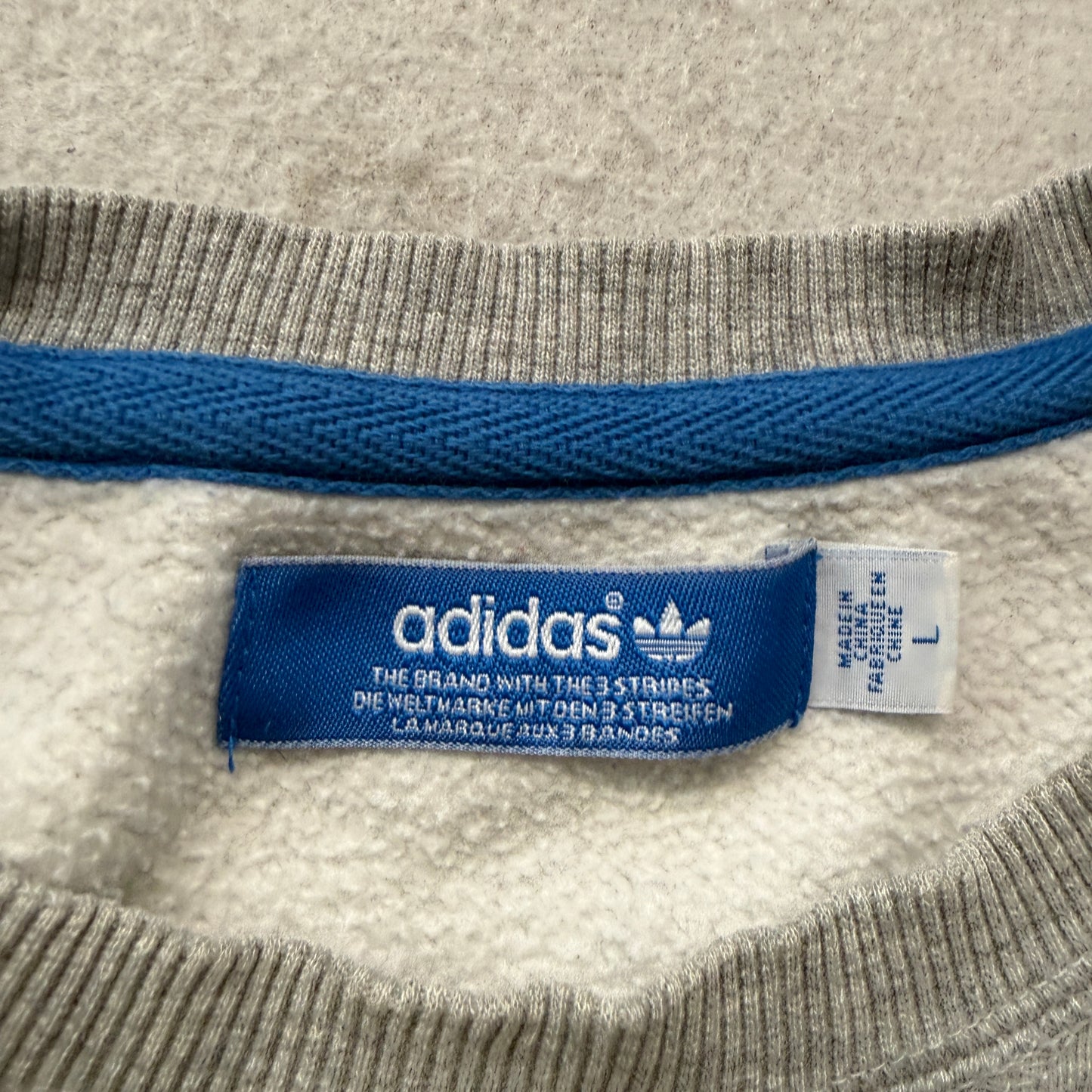 Adidas Mens Grey Pullover Crewneck Sweatshirt Embroidered Trefoil Classic Size L