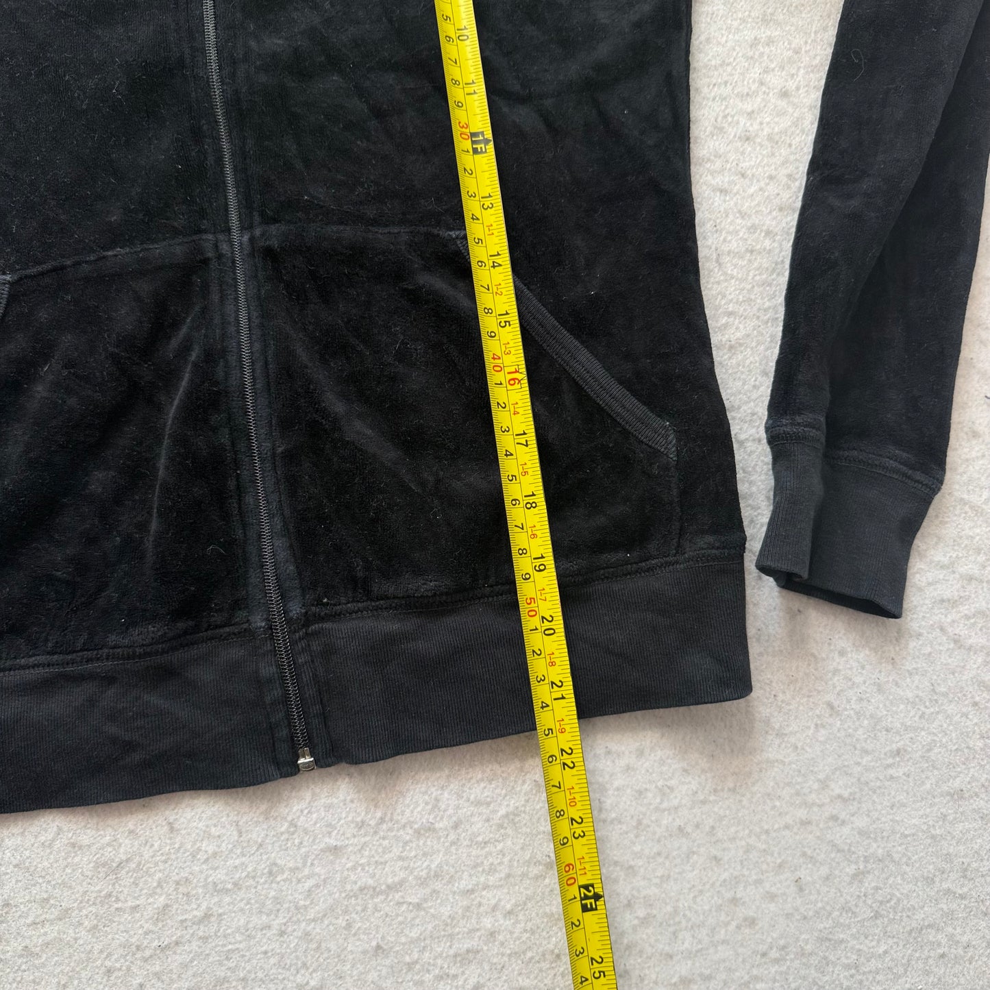 Juicy Couture Women's Jet Balck Velour Full Zip Hoodie Loungewear Pockets Size M