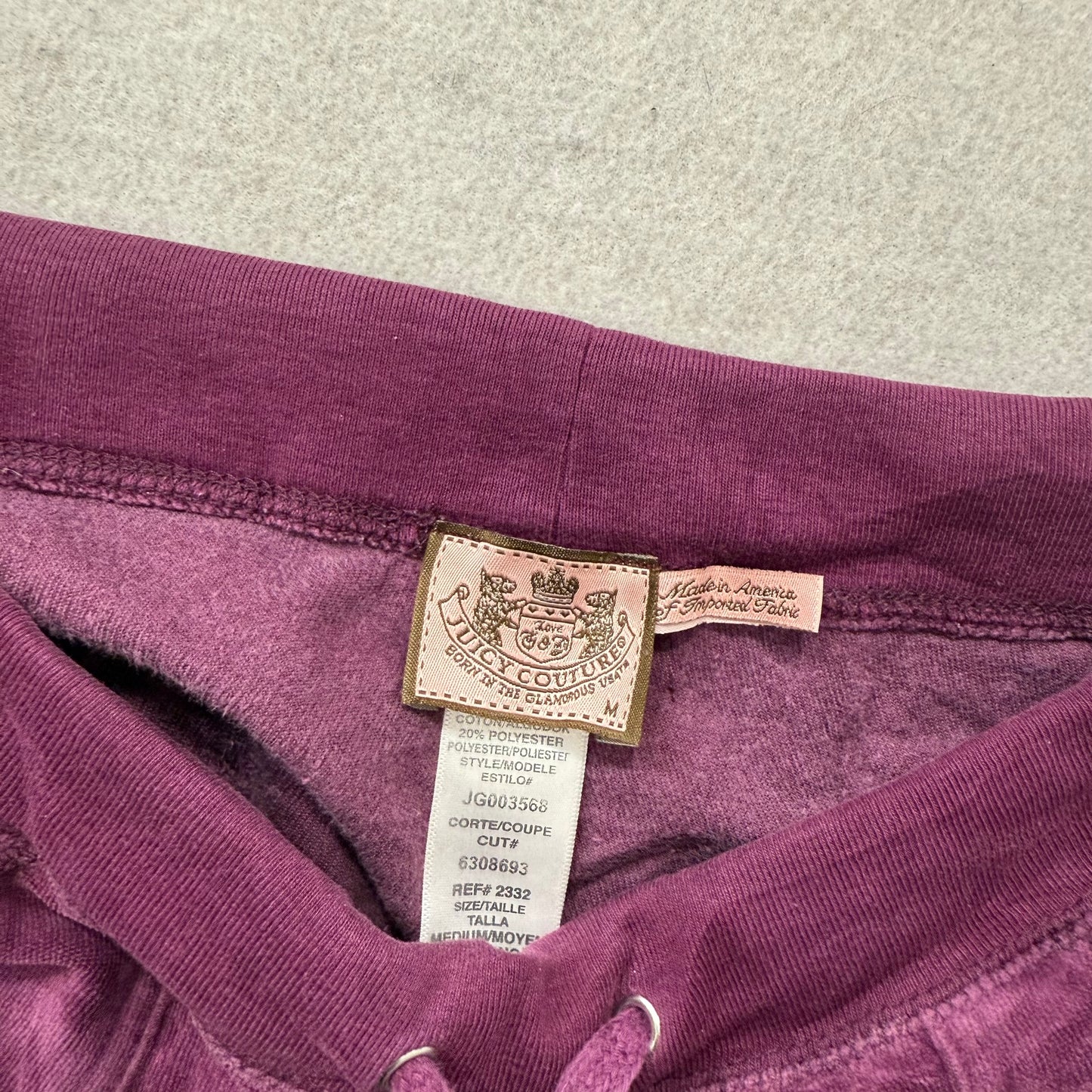 Juicy Couture Women's Plum Velour Flared Track Pant Back Flap Pockets Size M