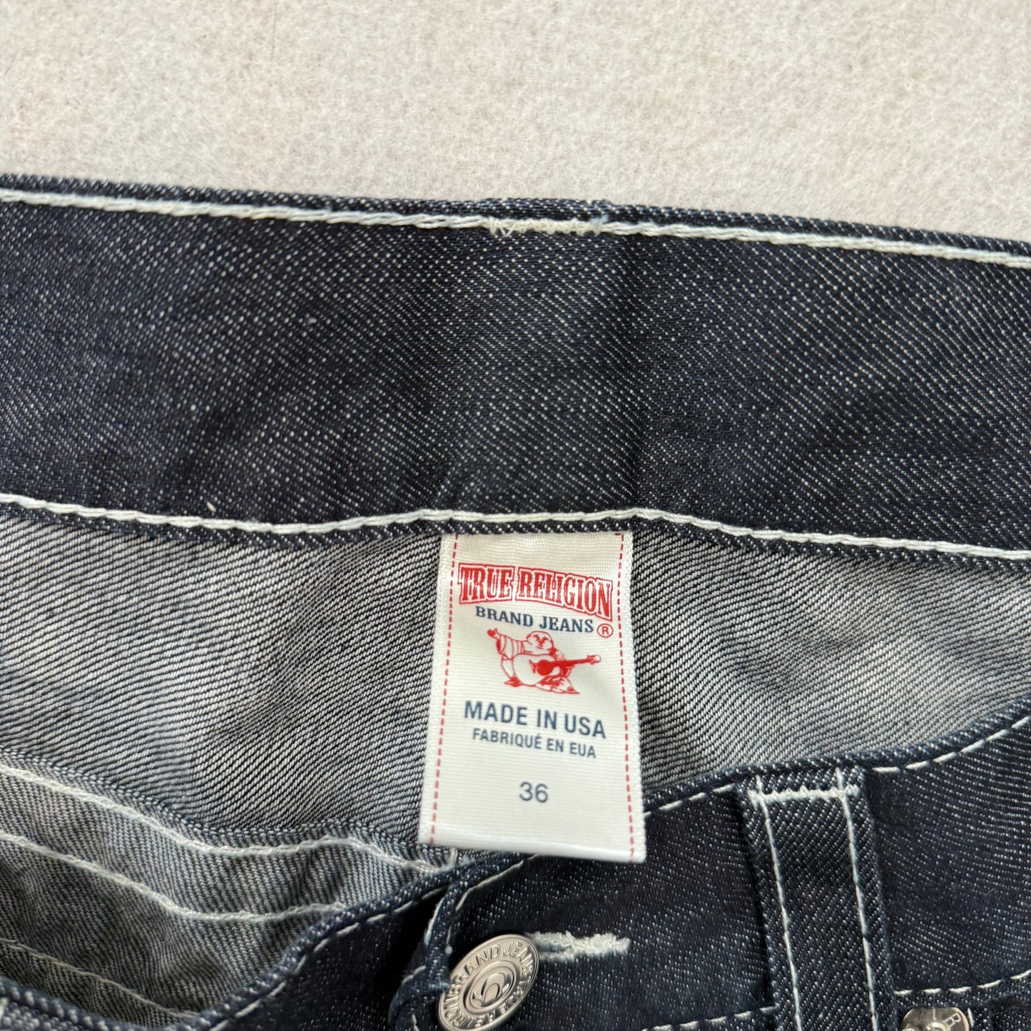True Religion Ricky Men's Blue Straight Jeans Triple Stitch Flap Pocket Size 36