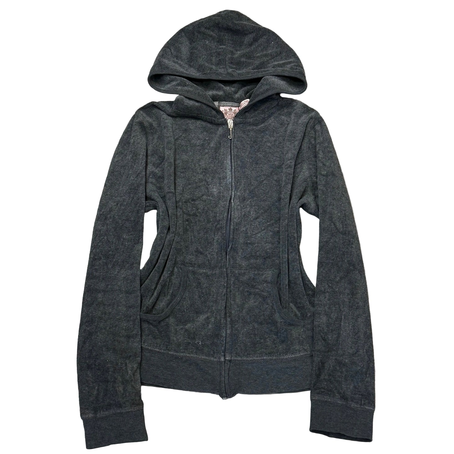 Juicy Couture Women's Deep Gray Velour Full Zip Hoodie Loungewear Pockets Size M
