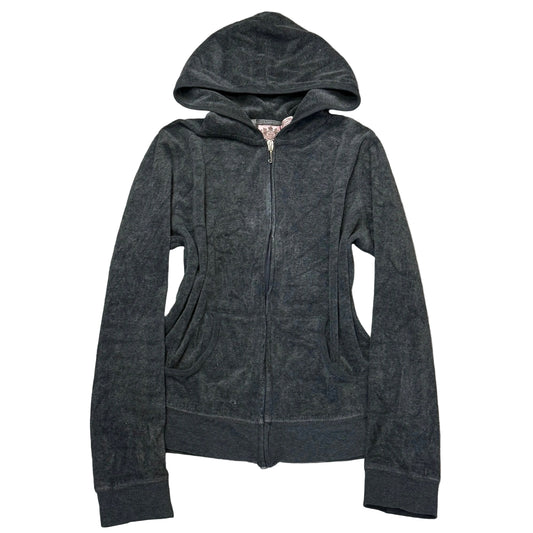Juicy Couture Women's Deep Gray Velour Full Zip Hoodie Loungewear Pockets Size M