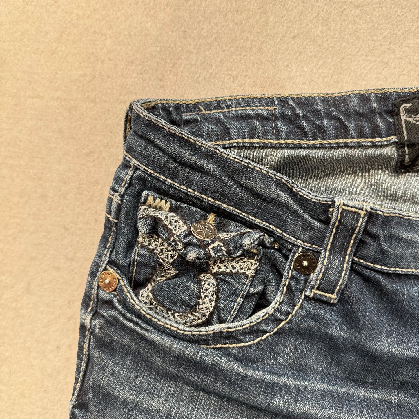 Big Star Women's Blue Denim Bootcut Jeans Horseshoe Flap Snap Pocket Y2K Size XL