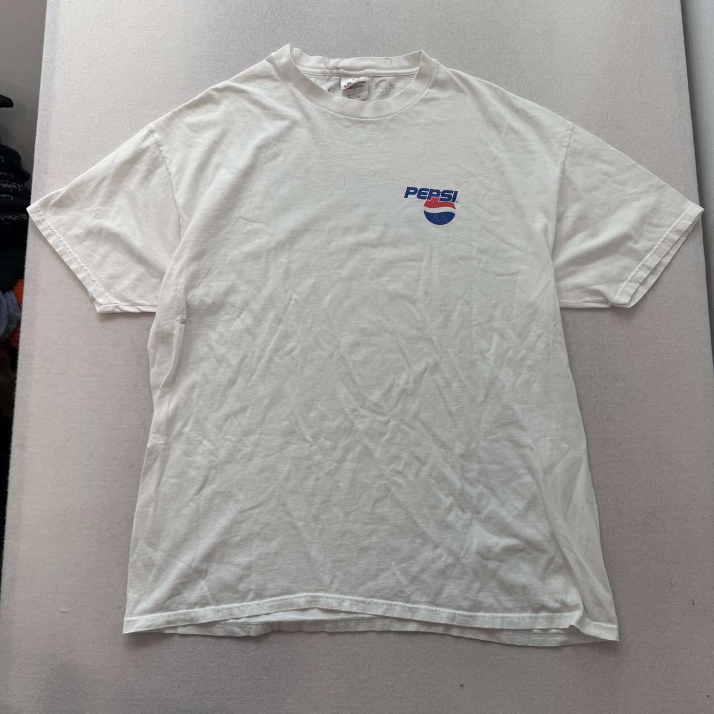 Stedman by Hanes Men's White T-Shirt Short Sleeves Crew Neck Pepsi Logo Size XL