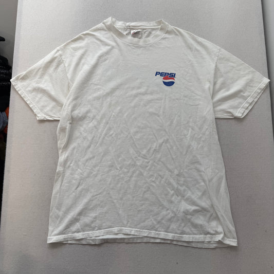 Stedman by Hanes Men's White T-Shirt Short Sleeves Crew Neck Pepsi Logo Size XL