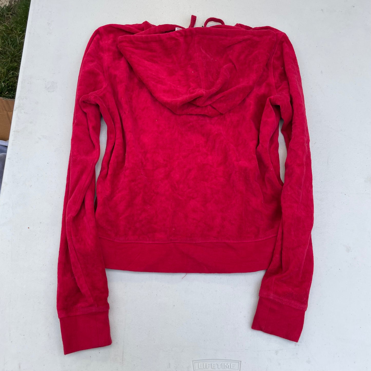 Vintage Juicy Couture Women Dark Red Velour Zip-Up Hoodie Drawstring Y2k Size S