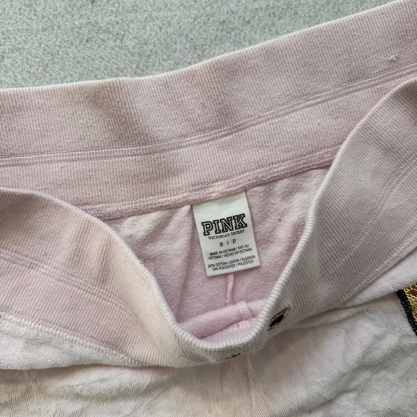 Victoria's Secret PINK Womens Baby Pink Velour Flared Track Pant Sequin Logo - S