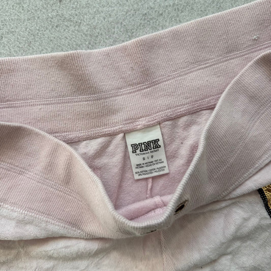 Victoria's Secret PINK Womens Baby Pink Velour Flared Track Pant Sequin Logo - S