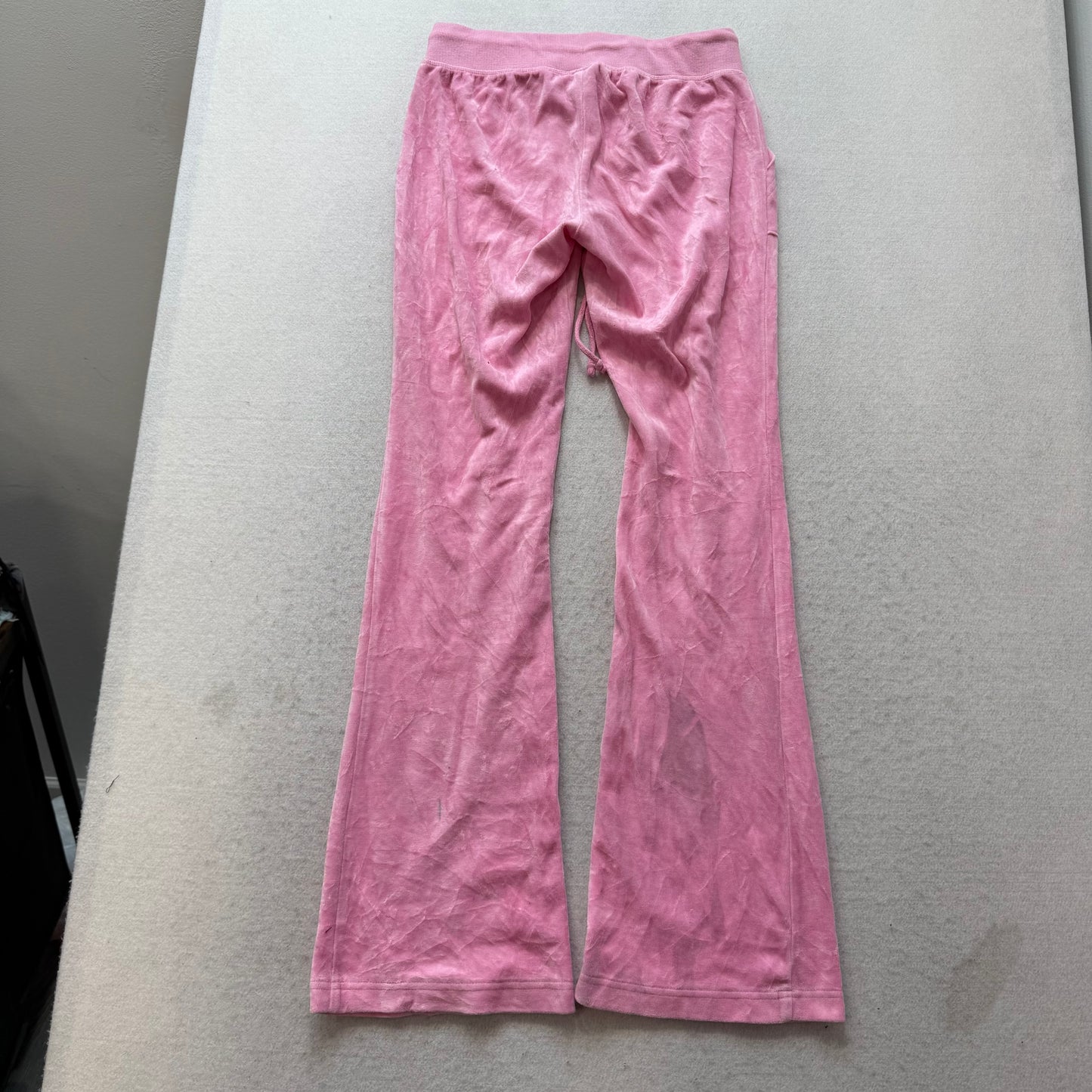 Vintage Juicy Couture Women's Baby Pink Velour Flared Track Pant Pockets Size S