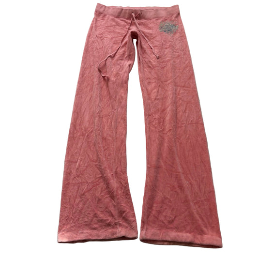 Vintage Juicy Couture Womens Coral Pink Velour Flared Leg Track Pant Logo Size S