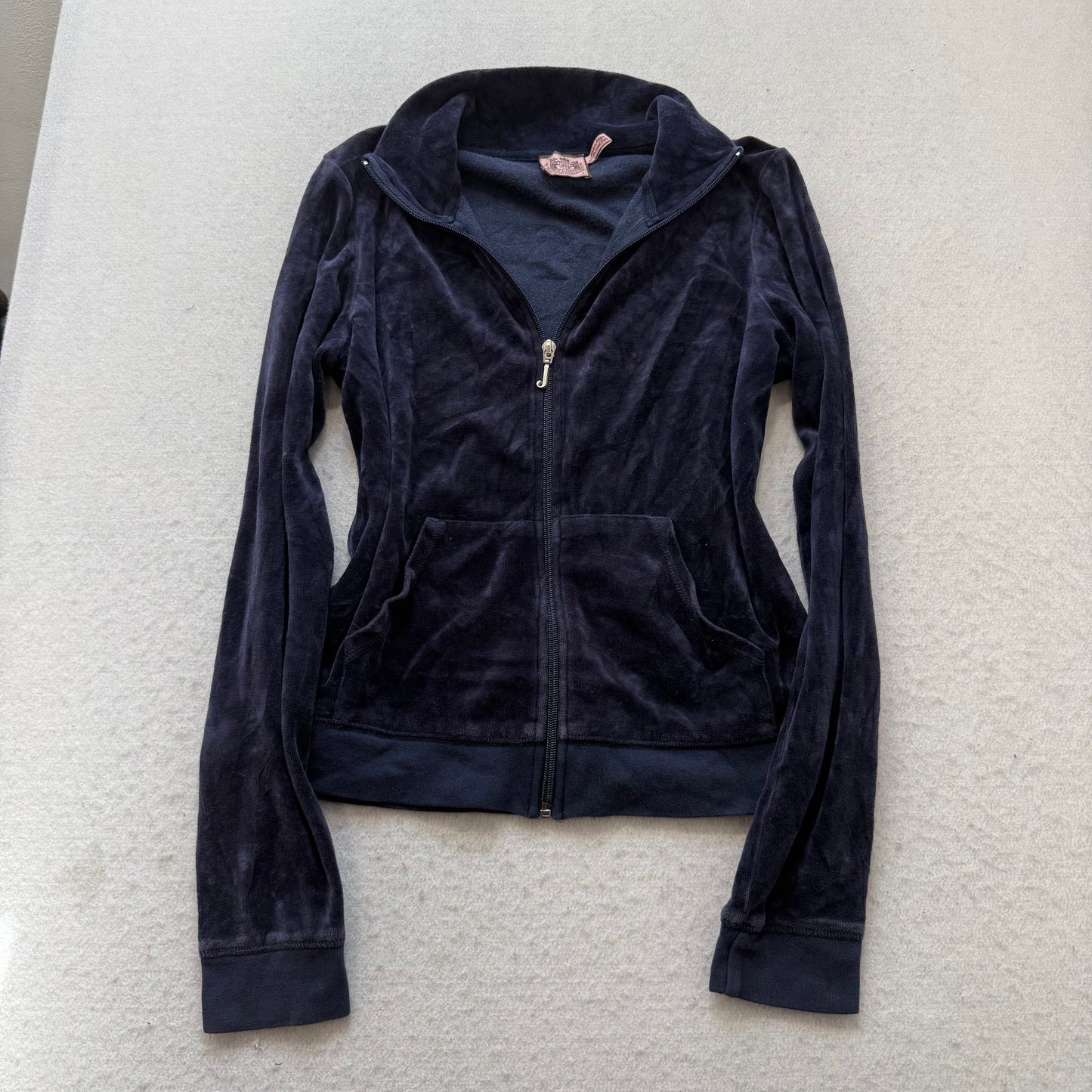Vintage Juicy Couture Women's Navy Velour Full Zip Track Jacket Dog Logo Size L