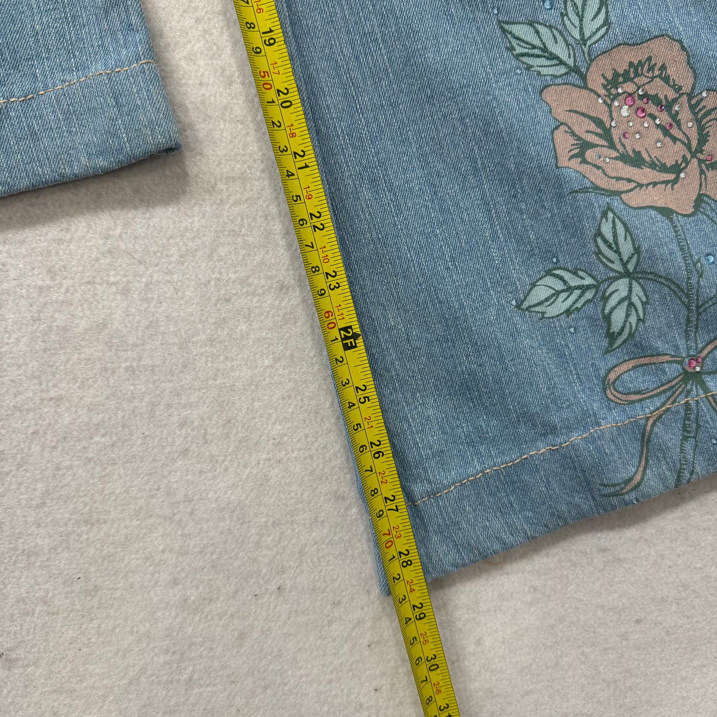 Gap Long and Lean Women's Blue Denim Slim Bootcut Jeans Embroidered Rose Size 14