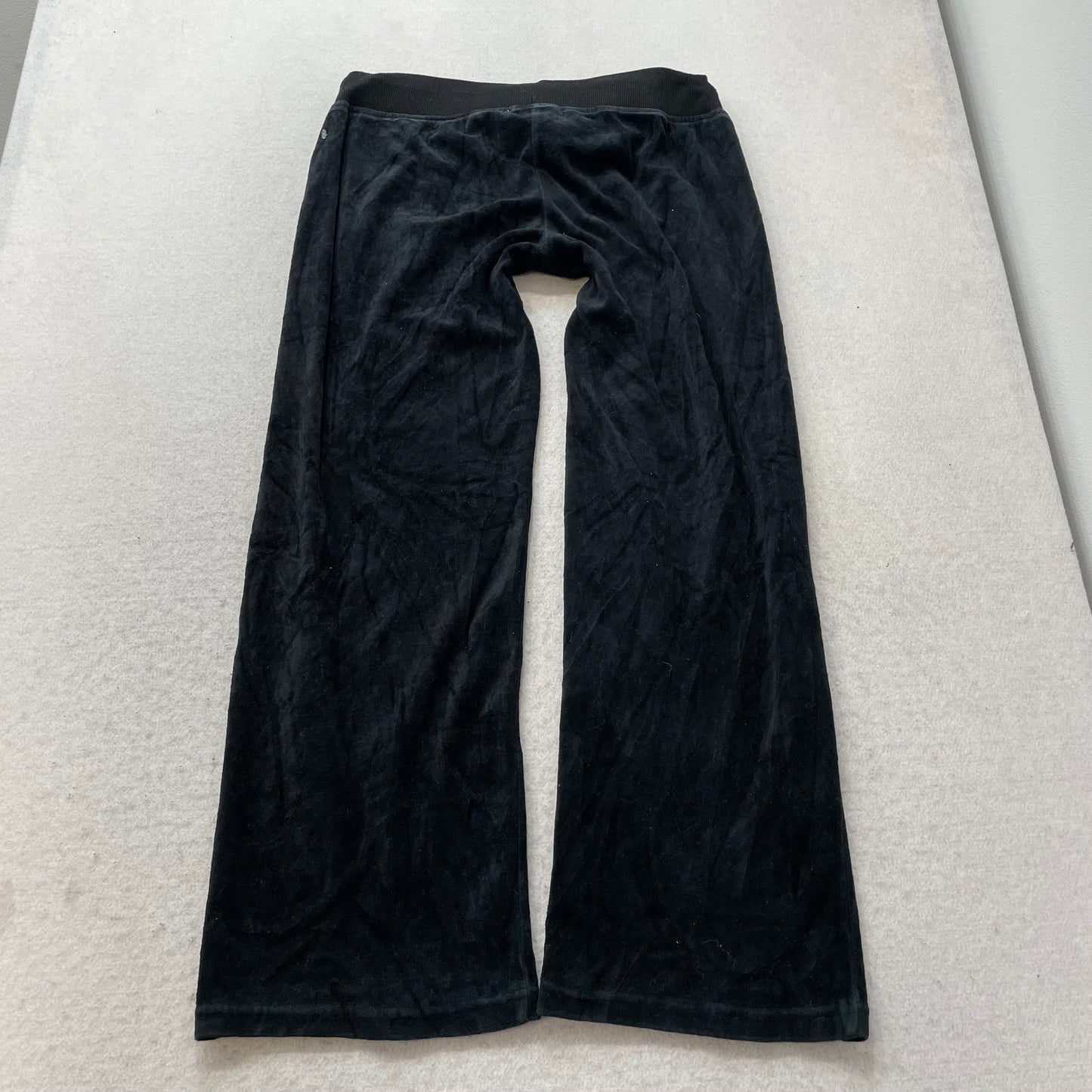 Vintage Juicy Couture Women's Black Velour Flared Track Pants Drawstring Size S