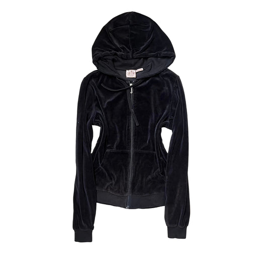 Vintage Juicy Couture 2000s Jet Black Velour Zip Up hoodie size M