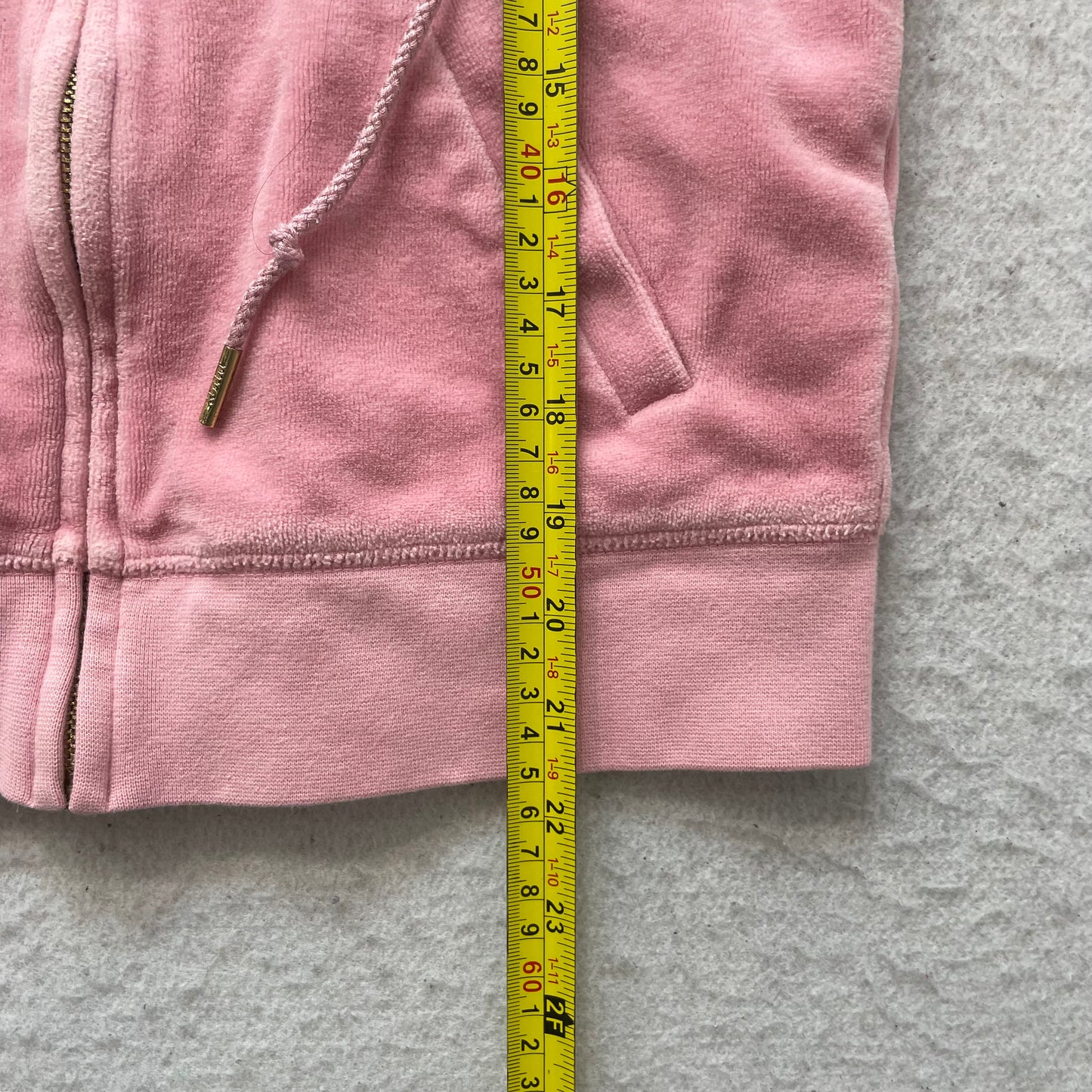 Juicy Couture Women's Rose Pink Velour Zip-Up Hoodie Drawstrings Pocket Size M